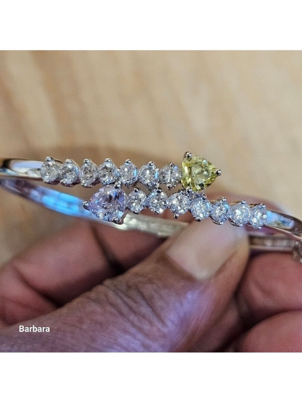 Tri-color CZ Hinged Silver-toned Tennis Bracelet with Safety